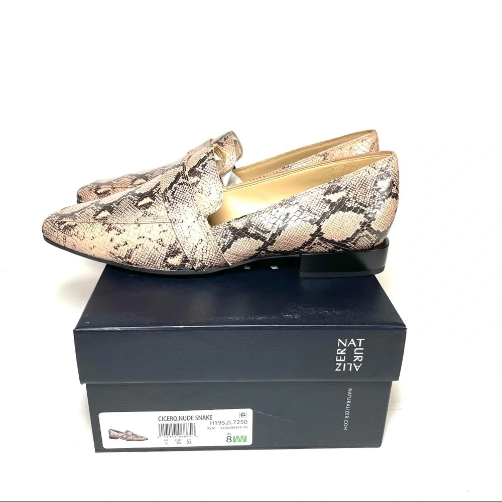 Naturalizer Women's Loafers Barely Nude Snake Prints Leather Size 8W‎